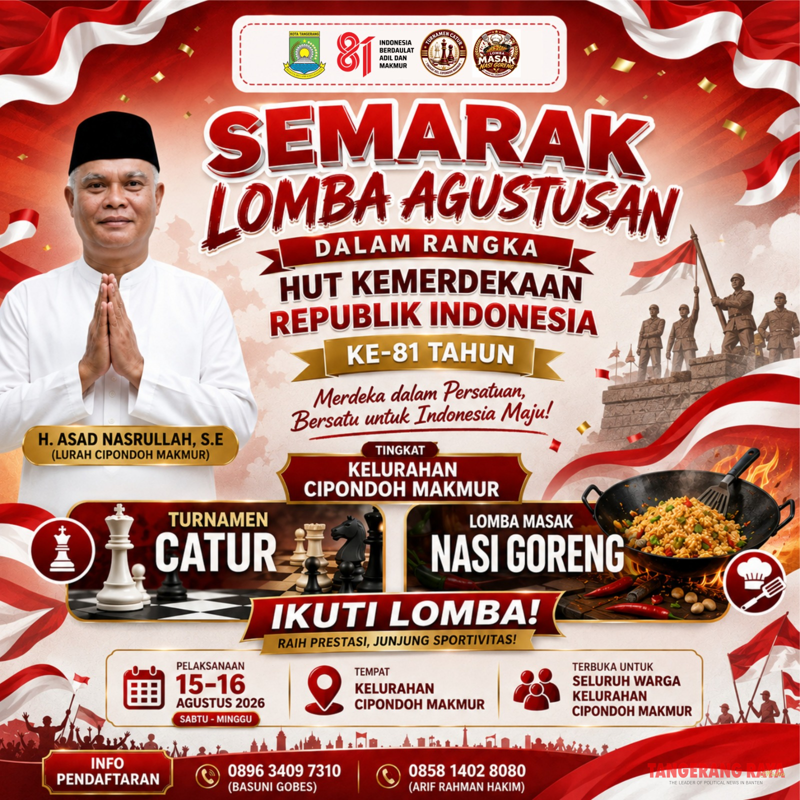 Semarak HUT ke-81 RI, Kelurahan Cipondoh Makmur Gelar Turnamen Catur dan Lomba Memasak Nasi Goreng