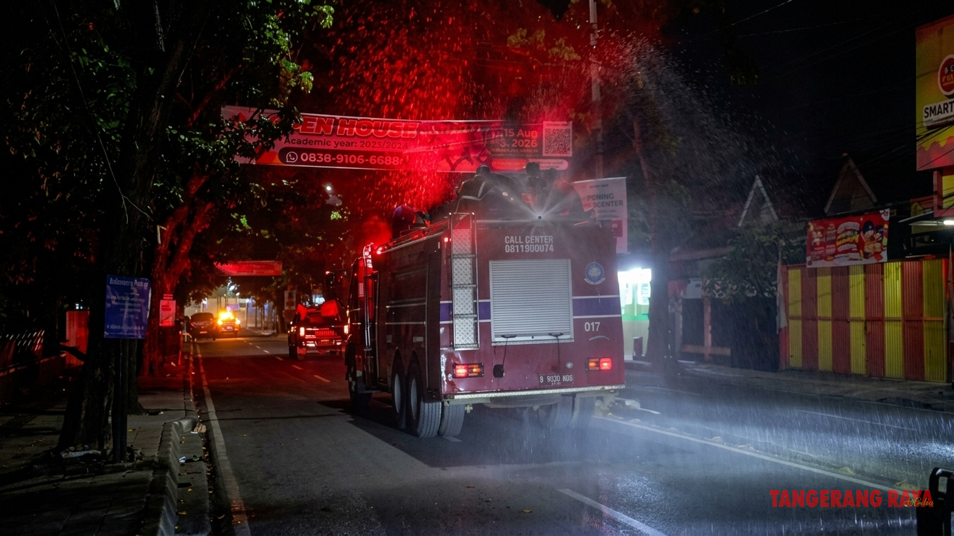Pemkot Tangsel Basahi Abu Vulkanik di Sejumlah Jalan